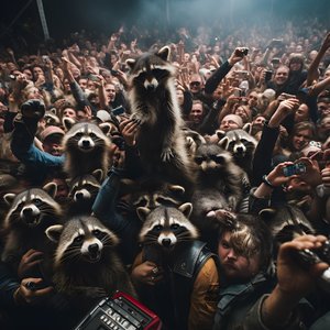 una horda de mapaches en un espectáculo de rock 4