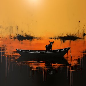 una vaca en una barca en un lago 4