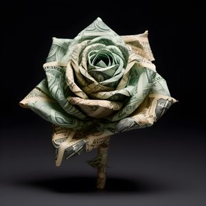 una rosa hecha de billetes de 100 dólares, que son eléctricos 3