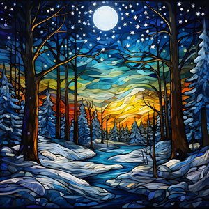 una escena del bosque nevado con estrellas 1