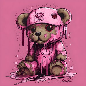 peluche unisex rosa con tatuaje marrón en la frente 4
