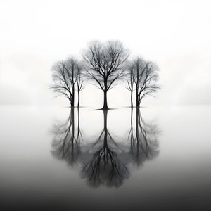 fotos en blanco y negro de árboles sobre el agua 1