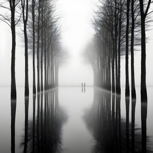 fotos en blanco y negro de árboles sobre el agua 2