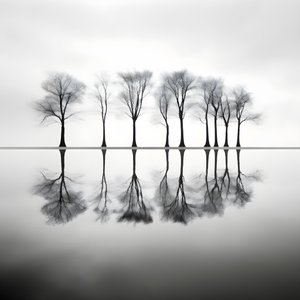 fotos en blanco y negro de árboles sobre el agua 4