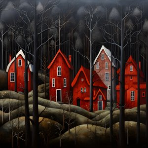 cuatro casas rojas en el bosque 3