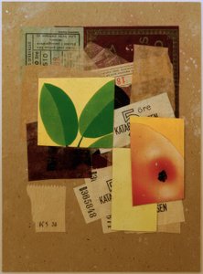 Sin título (Con trozo de manzana y hojas verdes) de Kurt Schwitters