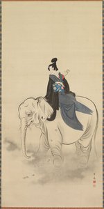 Cortesana montando un elefante, parodia del Bodhisattva Fugen, siglo XIX