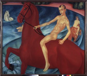 Baño de un caballo rojo. Pintura de Kuzma Sergeevich Petrov Vodkin (Petrov-Vodkin) (Kouzma Petrov Vodkin) (Petrov-Vodkin) (1878-1939), óleo sobre lienzo de Kuzma Sergeevich Petrov Vodkin