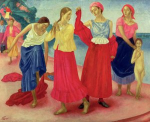 Jóvenes mujeres en el Volga, 1915 de Kuzma Sergeevich Petrov Vodkin