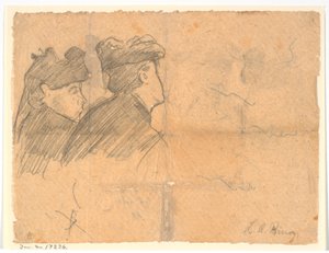 Estudio de perfil de dos cabezas de mujer con sombrero de Laurits Andersen Ring