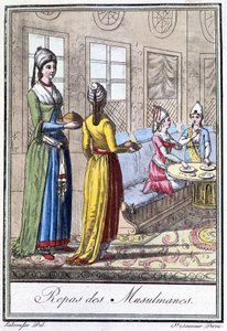 Comida de musulmanas - en “Encyclopédie des voyages” de J. Grasset St Sauveur, ed. Deroy, París