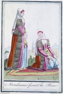 Musulmanes en oración - en “Encyclopédie des voyages” de J. Grasset St Sauveur, ed. Deroy, París de L.F. Labrousse