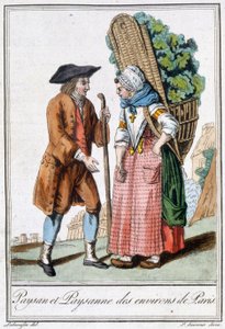 Campesino y campesina de París - en Encyclopedia of Travels por J. Grasset St Sauveur, Deron, París de L.F. Labrousse