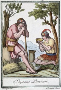 Campesinos peruanos - en Encyclopedia of Travels por J. Grasset St Sauveur, ed. París de L.F. Labrousse