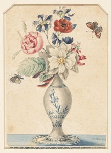 Jarrón con flores y una mariposa gris-amarilla de L.W. Garrison
