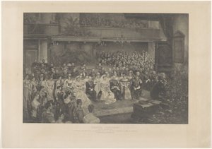 Bendición solemne del matrimonio de la reina Guillermina de los Países Bajos y el duque Hendrik de Mecklenburg en La Haya, el 7 de febrero de 1901 (título sobre el objeto) de L. Angerer
