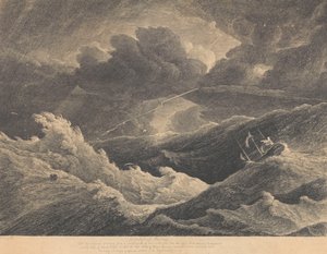 De un boceto realizado en 1804 durante una tormenta entre Madagascar y el Cabo de Buena Esperanza en la que el barco indio "Prince of Wales" se perdió totalmente, c.1804 (aguafuerte) de L. Hastings