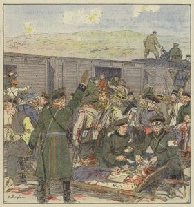 Embarque de los heridos durante la batalla de Kai-Ping de L. Malespine