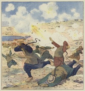 Huida de los chinos en el primer bombardeo de Port-Arthur