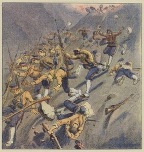 Los rusos repelen a los japoneses en el desfiladero de Miaoline de L. Malespine