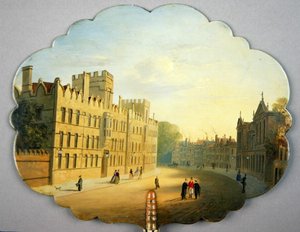 Pantalla victoriana, con una escena de Oxford High Street y Queen