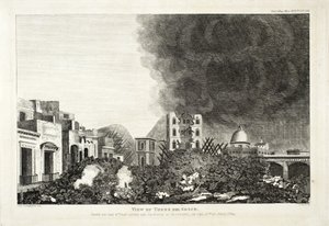 Vista de Torro del Greco: Tomada el octavo día después de la erupción del Vesubio, 15 de junio de 1794 (grabado y aguafuerte) de Lady H. Fitzgerald