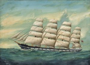 El barco de cuatro mástiles Romsdal surcando las olas