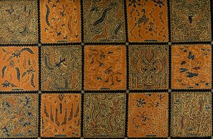 Batik con patrón tradicional de cuadros, Surakarta, Java, Indonesia (detalle) de Amadeo (after) Modigliani
