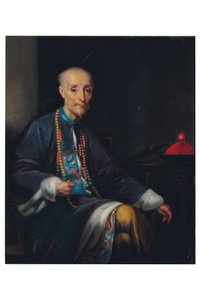 Retrato de Houqua, de tres cuartos, sentado, en un interior (óleo sobre lienzo) de Lam Qua (attr. to)