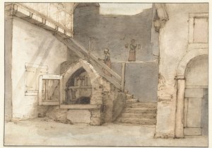Pozo de agua cerca de la muralla en Bacharach de Lambert Doomer