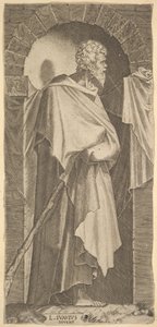 San Jaime Menor en un nicho arqueado, sosteniendo un bastón en sus manos, 1545 de Lambert Suavius
