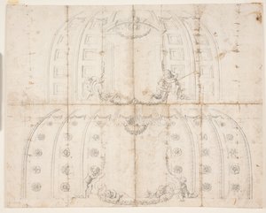 Castillo de Frederiksborg, Sala de Audiencias. Dos bocetos diferentes para la decoración del techo de la cúpula de Lambert van Haven