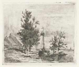Paisaje fluvial con velero y granja. de Lambertus  Hardenberg