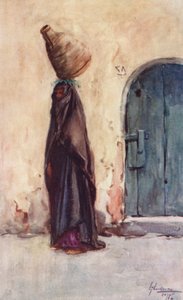 Pueblos de Egipto: Native Woman carrying Water-Jar, Fellaha Hamla el Belassi (litografía en color)