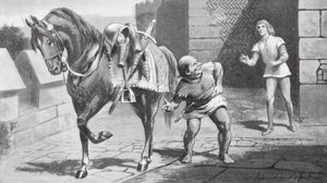 Su madre envió a Gareth un hermoso caballo y una fina armadura (litografía) de Lancelot Speed
