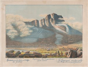 El Kingitorssuak visto desde un valle cerca de Kangerdluarssunguak, Groenlandia, 1863 de Lars Møller
