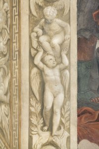 Putti, decoraciones alrededor de las ventanas de Lattanzio Gambara