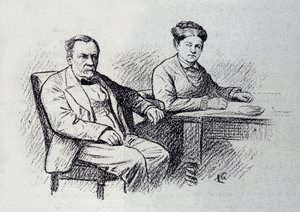 Retrato de Louis Pasteur (1822-1895), químico y físico francés dictando una relación con su esposa Marie Laurent. Boceto de Lucien Laurent-Gsell de Laurent Lucien Gsell