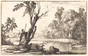 Un hombre mirando a través de un estanque tranquilo de Laurent de la Hyre
