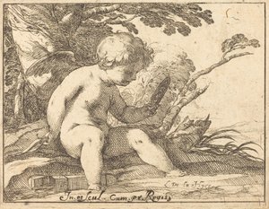 Cupido mirando en un espejo de Laurent de la Hyre