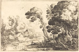 Paisaje boscoso con un río de Laurent de la Hyre