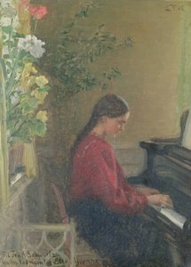 Yvonne, la hija del artista, tocando el piano, c.1905 de Laurits Regner Tuxen