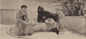 La vieja historia (fotograbado) de Lawrence (after) Alma Tadema