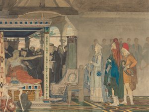 Fredegonda en el lecho de muerte de Praetextatus de Lawrence Alma Tadema