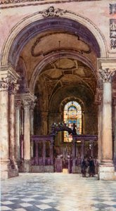 La entrada a la capilla de San Dunstan (litografía en color) de Lawrence Deller