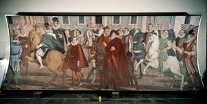 Dogo Giacomo Durazzo Grimaldi guiando al Cardenal Francesco Pacheco por las calles de Génova en 1574 (fresco)
