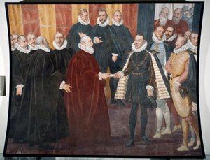 Encuentro del Doge Giacomo Durazzo Grimaldi y el Infante Don Juan de Austria (fresco) de Lazzaro Tavarone