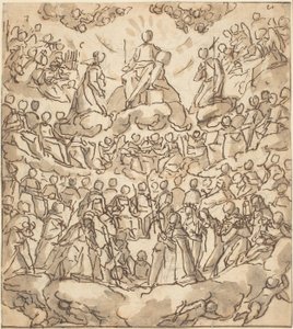 Los benditos en el paraíso con la Virgen y San Juan Bautista ante Dios de Lazzaro Tavarone