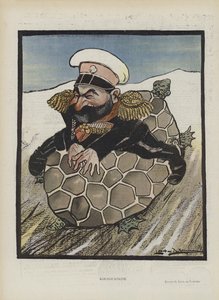 Aleksey Kuropatkin, Ministro de Guerra ruso. Ilustración para Le Rire (litografía en color)