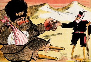 La Alianza del Futuro - "¡Deberíamos haber empezado así!" - Rusia y Japón se dan la mano. 1904 (litografía)